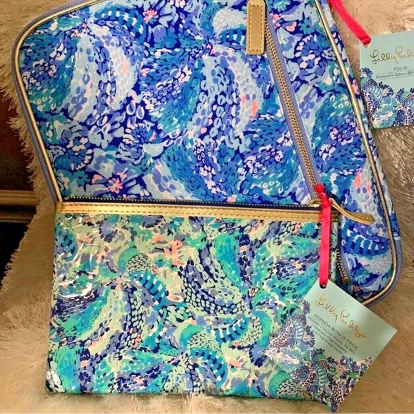 NWT LILLY PULITZER FOLIO LAPTOP SLEEVE W/AGENDA SET AFTER THE WAVE - Picture 8 of 11